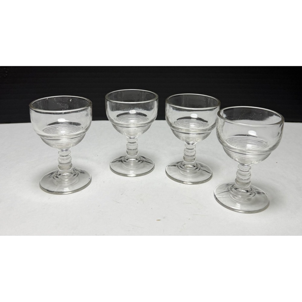 4 VTG Anchor Hocking Manhattan Depression Sherry Wine Cordial Conentric Glasses